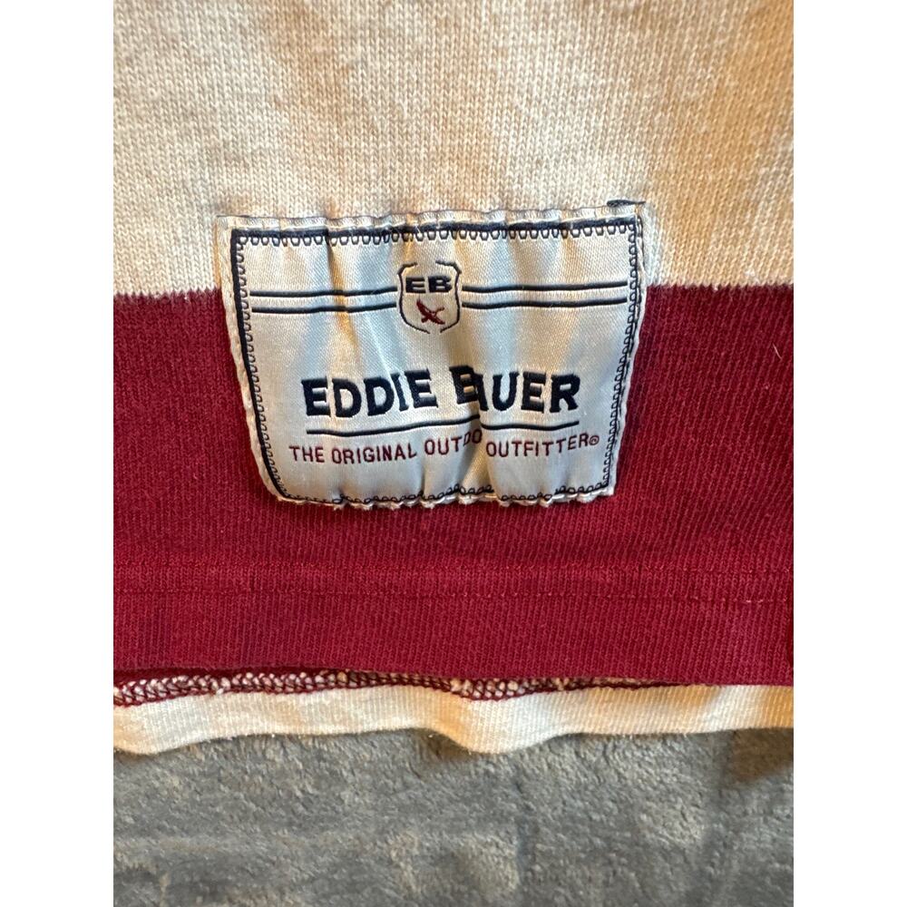 VTG 90s Eddie Bauer Maroon & White Striped Long Sleeve Rugby Shirt Men’s XLT - Picture 6 of 10